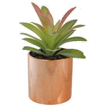 5" Green Artificial Aloe Plant in a Rose Gold Pot