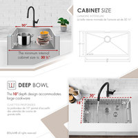 STYLISH 30" Single Bowl 16 Gauge Stainless Steel Kitchen Sink With Grid