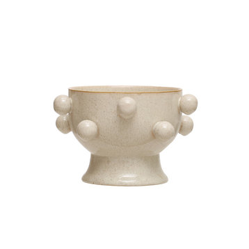 9" Round Stoneware Planter, Orbs, Reactive Glaze, Holds 8" Pot, Speckled Cream