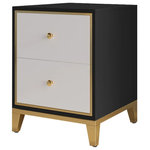 Homary - Modern Nightstand Bedside Table with 2-Drawer and Gold Legs, White & Black - Beautiful nightstand in modern glamour design, the attractive white and black bedside cabinet will fit wonderfully with sophisticated homes furnished with a strong sense of style. Its classic color combination, based on elegant black and sophisticated white, is versatile enough to adapt to various settings, brilliantly citing the room's individuality.