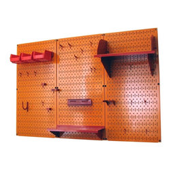 Orange Pegboard with Red Peg-Board Accessories by Wall Control Storage Systems - Garage And Tool Storage