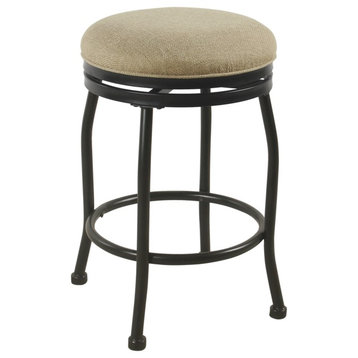 Metal Counter Stool With Swivelling Fabric Padded Seat, Beige And Black