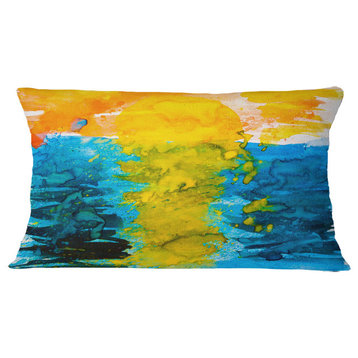 Sea Texture in Yellow Blue Abstract Throw Pillow, 12"x20"