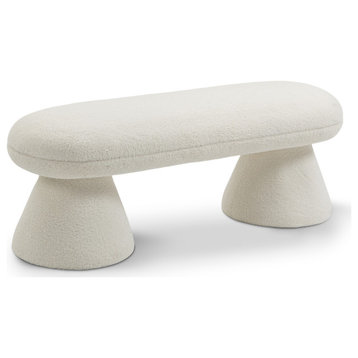 Drum Faux Shearling Teddy Fabric Upholstered Bench, Cream