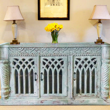 Mango Wood Sideboard With Glass Door For Living Room