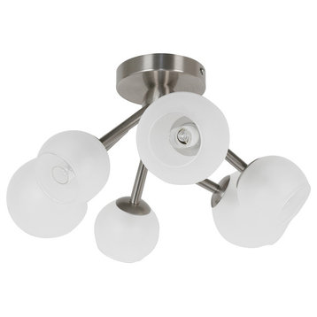 Tanglewood 6-Light Semi Flush, Satin Chrome With Frosted Glass