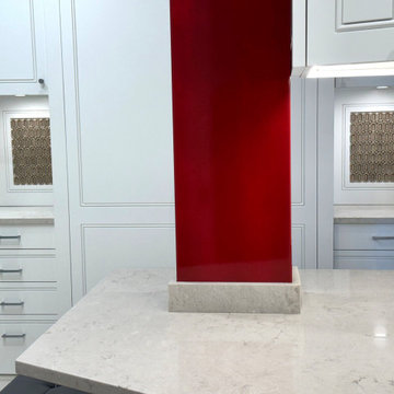 Lacquered Column Detial, Ceasarstone Countertop, View to Mosaic Backsplash Inset