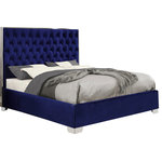 Meridian Furniture - Lexi Velvet Bed, Navy, Full - Make the Lexi navy velvet bed part of your dream bedroom setup. This bed has all of the bells and whistles you want, including a super tall headboard that stands nearly five-feet tall. The bed is covered in navy velvet fabric for a luxe look, and it's deeply tufted for added luxuriousness. The headboard is soft and welcoming against your back and head as you read or watch TV in bed, and the bed rests on chrome legs for dependable sturdiness and durability. Use it without a box spring or foundation, since the slats are included.