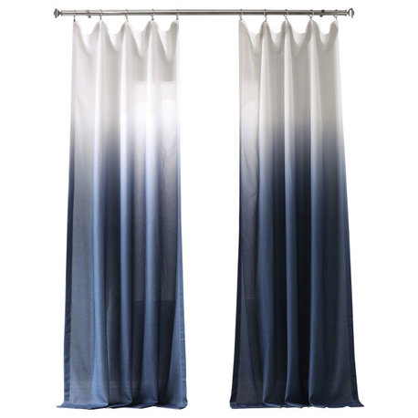 Ombre FauxLinen Semi Sheer 1 Panel Curtain, Blue, 50"x84"