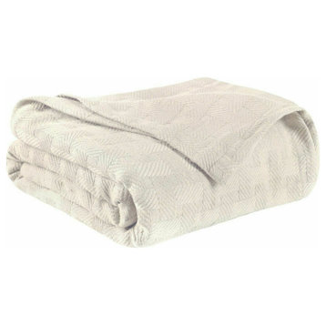 100% Cotton Basketweave Thermal Woven Blanket, Ivory, Full/Queen