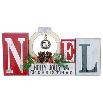 13" LED Lighted Noel Holly Jolly Christmas Sign With Jingle Bell