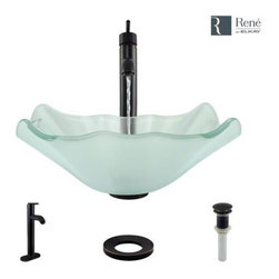 Rene By Elkay R5-5011-R9-7001-ABR Frosted Glass Vessel Sink with Antique Bronze - Bathroom Sinks