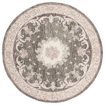 Safavieh Aubusson Collection AUB105 Rug, Ivory/Charcoal, 6' Round
