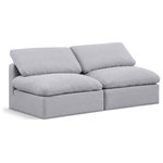Meridian Furniture - Indulge Upholstered Modular Sofa, Grey, 2-Piece: 2 Armless Chair, Down Stuffed Linen Textured Fabric - Experience ultimate comfort and style with our grey linen textured fabric Indulge Sofa. The luxurious linen texture of the fabric will elevate the aesthetic of any room. This sofa provides ample space for you to relax while its modular build offers the option of unlimited configurations. Whether you're looking to add a stylish element to your living room or a comfortable seating option to your bedroom, this sofa is the perfect choice.