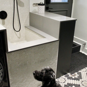 Mud room with dog shower