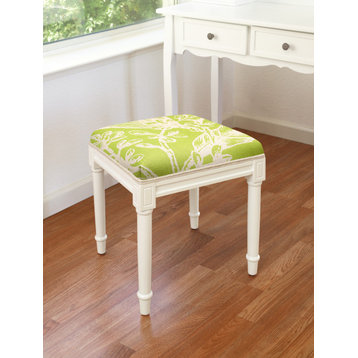 Tropical Floral-Chartreuse, Linen Upholstered Vanity Stool