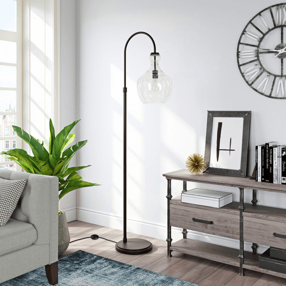 70" Black Arched Floor Lamp With Clear Seeded Glass Dome Shade ...