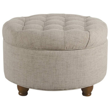 Benzara BM194141 Fabric Wooden Ottoman with Tufted Lift Off Lid Storage, Beige