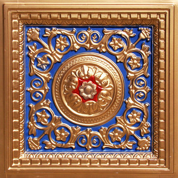 24"x24" VC 02 Faux Tin Drop-in, Coffered Look, Set of 6, Blue Gold