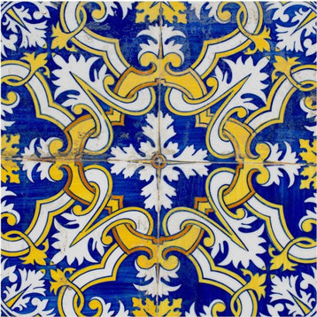 5"x5" Blue and Yellow Links Peel And Stick Tiles