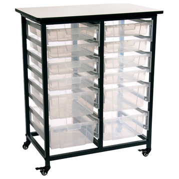 Mobile Storage Unit Double Row with Large and Small Clear Bins