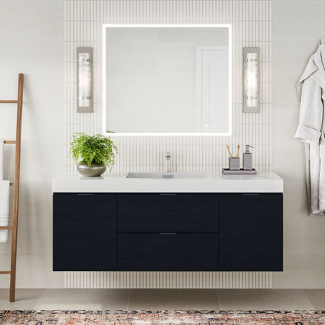 Bliss Bath Vanity, Black, 60", Single Sink, Wall Mount