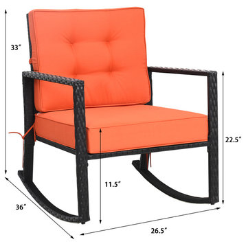 Costway Patio Rattan Rocker Chair Outdoor Glider Wicker Rocking Chair Cushion