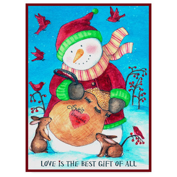 Melinda Hipsher 'Loves Bird Seeds Snowman With Border' Canvas Art, 32"x24"