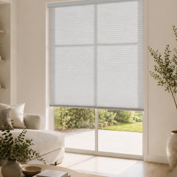 Light Filtering Gray Honeycomb Blinds on Sliding Glass Doors
