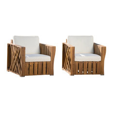GDF Studio Edward Outdoor Acacia Wood Club Chairs With Cushions, Set of 2, Natur