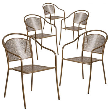 5 Pack Outdoor Dining Chair, Stackable Design With Mesh Round Back, Gold