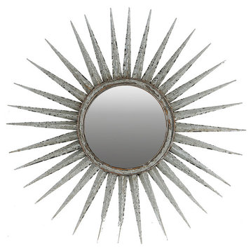 Metal Sunburst Mirror Galvanized