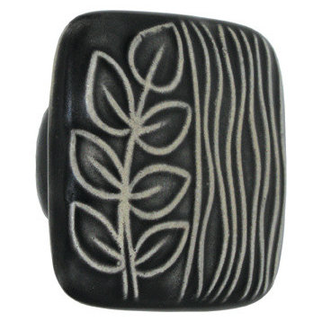 Square Ceramic Branch and Seagrass Knob, Black and Gray