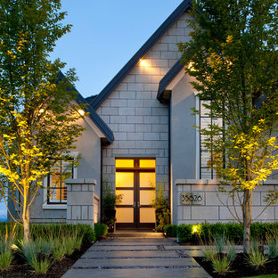 Выдающиеся фото от архитекторов и дизайнеров интерьера: прихожая в стиле современная классика с двустворчатой входной дверью и стеклянной входной дверью