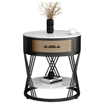 Creative Nordic Bedside Round Coffee Table, Black, Dia19.7"