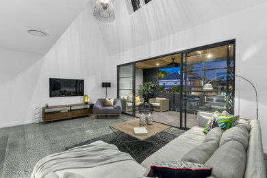Photo of a large industrial living room in Brisbane.