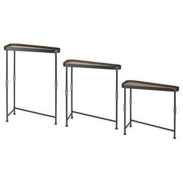 Side Table 3-Piece Set 27"Wx24.5"H, 27"Wx30.5"H, 28"Wx36.25"H Iron/Wood