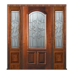 Pre-hung Sidelites Door 80 Mahogany New Orleans Arch Lite Glass - Front Doors