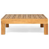 GDF Studio Oana Outdoor 5 Seater V Shaped Acacia Wood Sectional Sofa Set, Teak/Beige