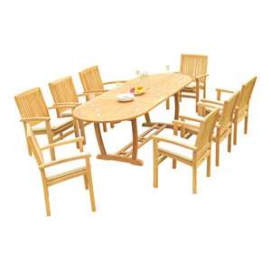 9-Piece Outdoor Teak Dining Set: 94' Masc Oval Table, 8 Wave Stacking Arm Chairs Teak Deals