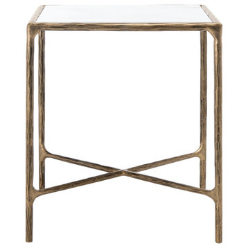 Safavieh Couture Jessa Forged Metal Square End Table, Brass/White