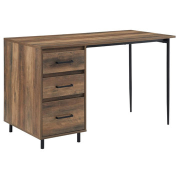 Modern Desk, Rectangle Top & 3 Storage Drawers With Metal Handles, Rustic Oak