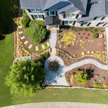 Contemporary Front Yard Landscape Design with Curved Walkways