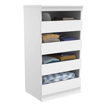 Modular Closet Storage, 4 Storage Drawers With White Finish, Stackable Design