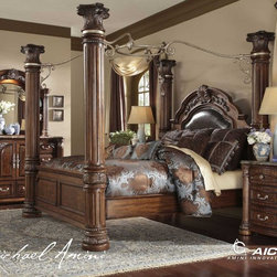 AICO Furniture - Monte Carlo II Poster Bedroom Set in Cafe Noir - N53000QP/N5300 - Bedroom Furniture Sets
