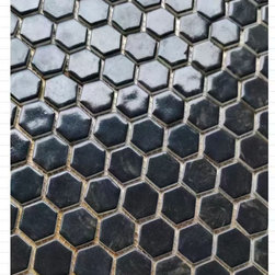 GBM Manufacturing - Porcelain Hexagonal Mosaic Floor and Wall Tiles, Black, Set of 16 - Mosaic Tile
