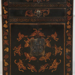 Bedside Cabinet in Black Lacquer with Hand Painted Floral Details - Bedroom Products