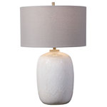 Uttermost - Winterscape Table Lamp - Simple yet versatile, this ceramic table lamp features a cream-ivory drip glaze with subtle texture, accented by brushed nickel plated details. The lamp is paired with a light gray linen fabric drum shade.