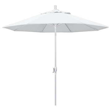 9' Matted White Push-Button Tilt Crank Aluminum Umbrella, White Olefin