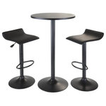Winsome Wood - Winsome Wood Obsidian 3Pc Pub Set, Round Table With 2 Airlift Stools All Black - This all Black Pub Table Set comes with a round high table and 2 air lift adjustable stools. The round table is 23.6 in diameter and 39.75 tall. Table top is made from MDF veneer and the table base and post is metal. Two adjustable airlift swivel stools with their black faux leather are a great compliment and comfortable to sit on. The seat height is adjustable between 22.6 to 30.75. Overall stool at highest position is 15.1W x and 15.1D x 33.3H and lowest at 22.6H. Simple assembly required.